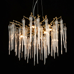 Люстра золотого цвета с декоративными ветками и длинными прозрачными стеклянными подвесами в форме сосулек Droplet Chandelier варинант исполнения - 3 | Loft Concept в Костроме
