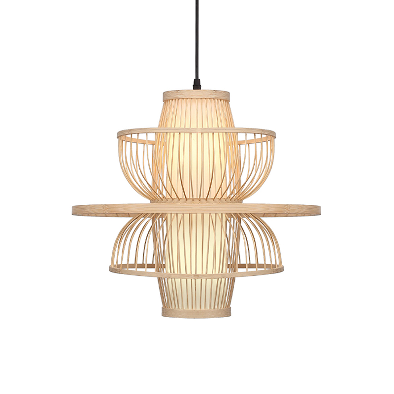 Подвесной светильник фигурный из деревянных прутьев с плафоном из натуральной ткани Light Inside the Cell Древесина в Костроме | Loft Concept 