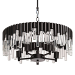 Люстра круглая из матового черного металла с подвесками из прозрачных стеклянных трубок Noir Tubes варинант исполнения - 1 | Loft Concept в Костроме