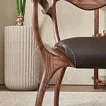 Стул деревянный с мягким сиденьем из коричневой натуральной кожи Moon Walnut Furniture варинант исполнения - 3 | Loft Concept в Костроме