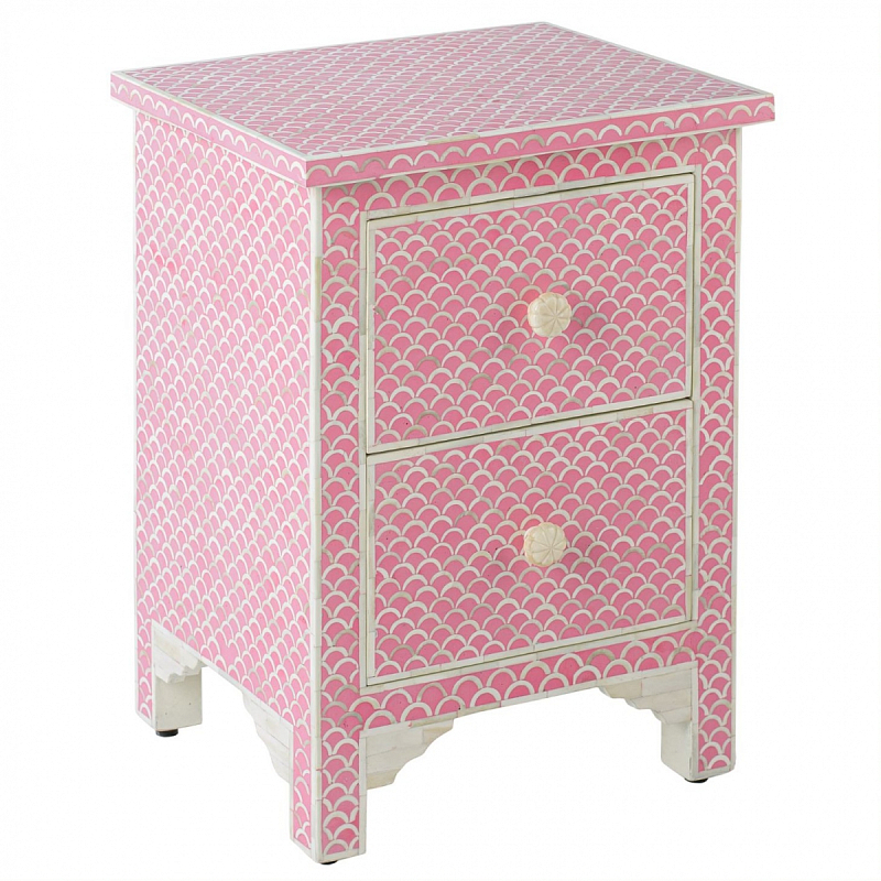 Тумбочка Pink Indian Bone Inlay nightstand Розовый Тумбочка Pink Indian Bone Inlay nightstand Розовый в Костроме | Loft Concept