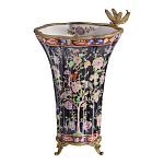 Ваза из фарфора черная с цветочной росписью и бронзовой стрекозой Spring Garden варинант исполнения - 1 | Loft Concept в Костроме