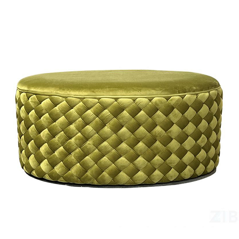 Пуф овальный плетеный оливкового цвета Pool Woven Velour Оливковый в Костроме | Loft Concept 