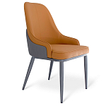 Стул оранжевый с высокой спинкой из искуственной кожи на серых металлических ножках Enigma Orange варинант исполнения - 1 | Loft Concept в Костроме