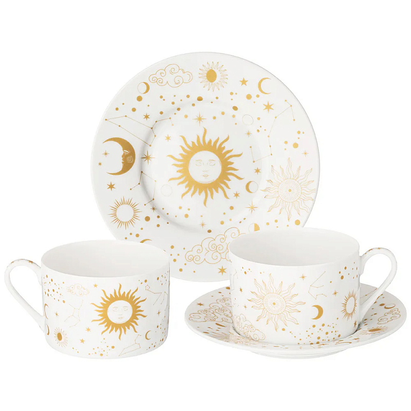 Чайный набор из фарфора с рисунком звезд и созвездий 200 мл Porcelain Astronomy Collection Белый Золотой Чайный набор из фарфора с рисунком звезд и созвездий 200 мл Porcelain Astronomy Collection Белый Золотой в Костроме | Loft Concept