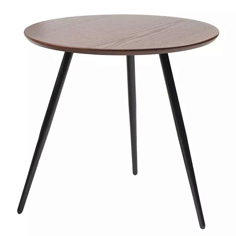Кофейный столик с круглой столешницей на 3-х черных ножках Laconic Stylish Design Коричневый Черный Кофейный столик с круглой столешницей на 3-х черных ножках Laconic Stylish Design Коричневый Черный в Костроме | Loft Concept