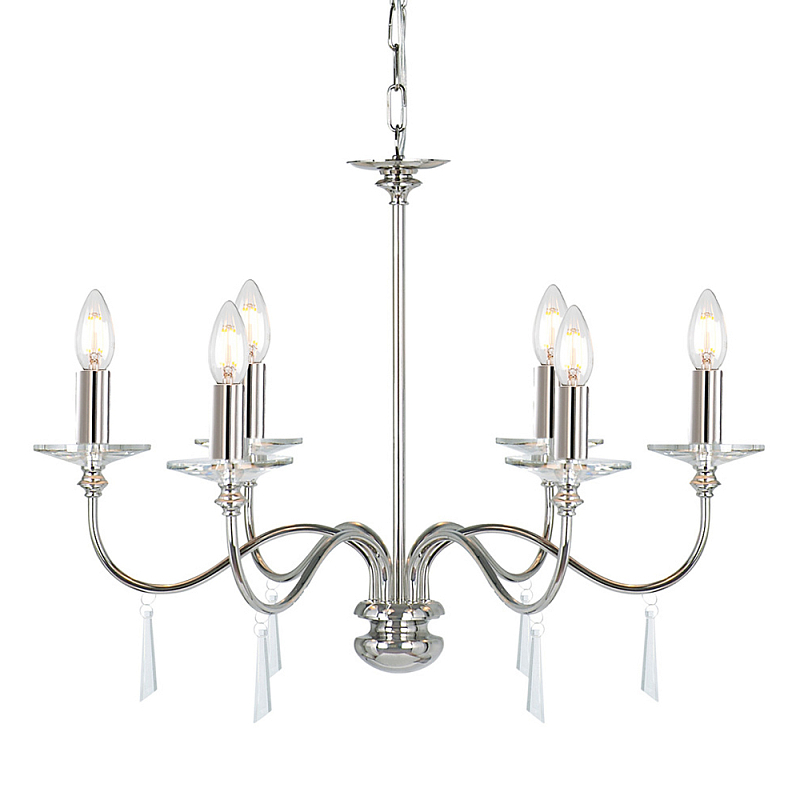 Люстра цвета никель с прозрачными стеклянными подвесками в форме капель Elstead Lighting Никель Прозрачное Стекло в Костроме | Loft Concept 