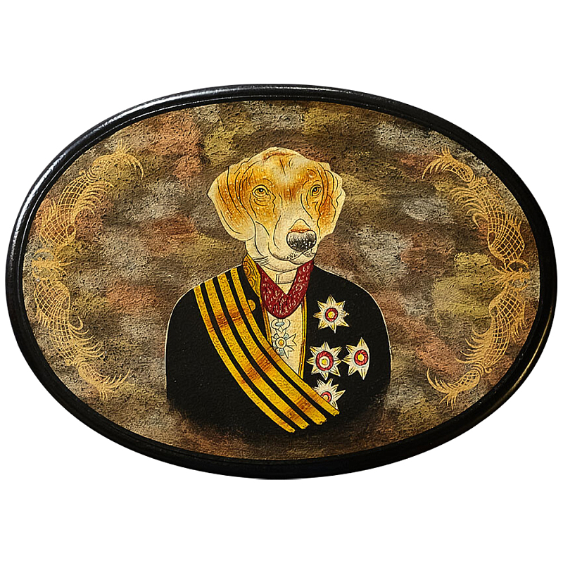 Картина в овальной раме Chinoiserie Labrador Dog Portrait Золотой Черный Красный Мульти Картина в овальной раме Chinoiserie Labrador Dog Portrait Золотой Черный Красный Мульти в Костроме | Loft Concept