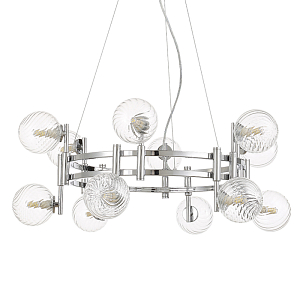Люстра подвесная с 12-ю рельефными прозрачными плафонами из стекла и основанием цвета Хром Perforated Glass Bubbles
