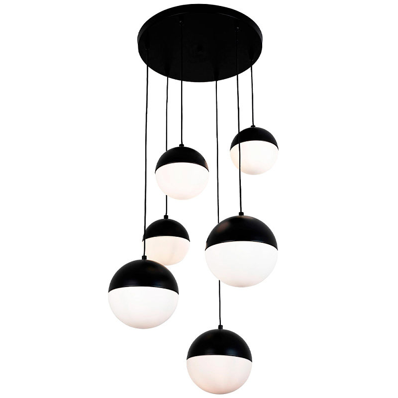 Каскадный светильник с 6-ю плафонами шары Ponzio Flos Cascade Black Sphere Hanging Lamp Черный Белый Каскадный светильник с 6-ю плафонами шары Ponzio Flos Cascade Black Sphere Hanging Lamp Черный Белый в Костроме | Loft Concept