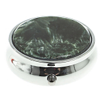 Таблетница карманная круглая с 3-мя отделениями с зеркалом и накладкой из натурального камня Серафинит Silver Stone Pillboxes варинант исполнения - 3 | Loft Concept в Костроме
