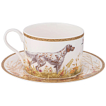 Чайная пара из фарфора с изображением собаки и уток 300 мл Hunting Porcelain Collection варинант исполнения - 1 | Loft Concept в Костроме