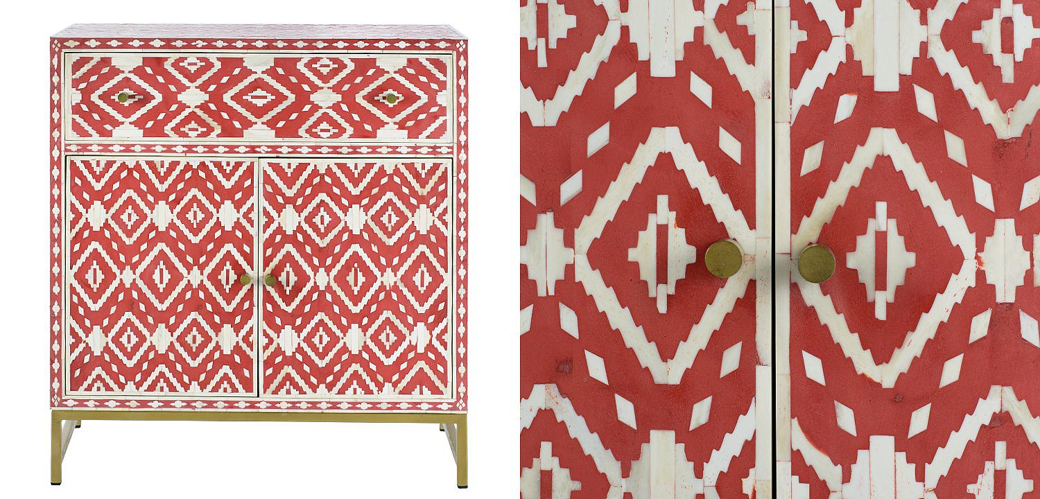 Комод инкрустация костью Red Indian Bone Inlay drawer Красный Комод инкрустация костью Red Indian Bone Inlay drawer Красный - Loft-Concept в Костроме