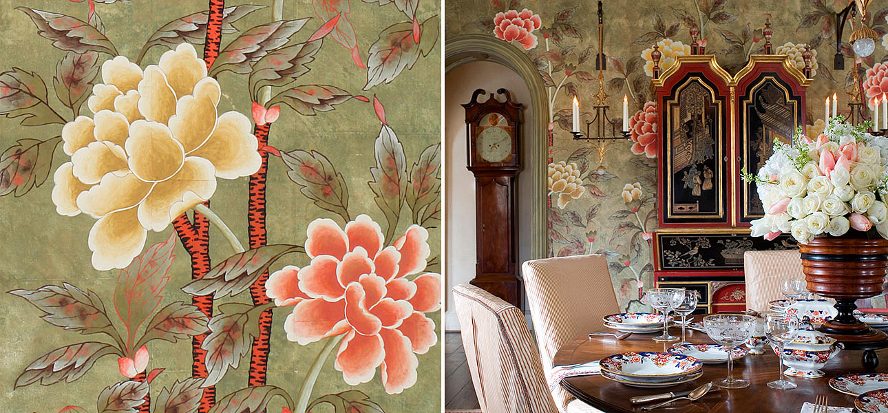 Обои ручная роспись Korean Peony Colourway SC-50 on Edo Cannella India tea paper Обои ручная роспись Korean Peony Colourway SC-50 on Edo Cannella India tea paper - Loft-Concept в Костроме