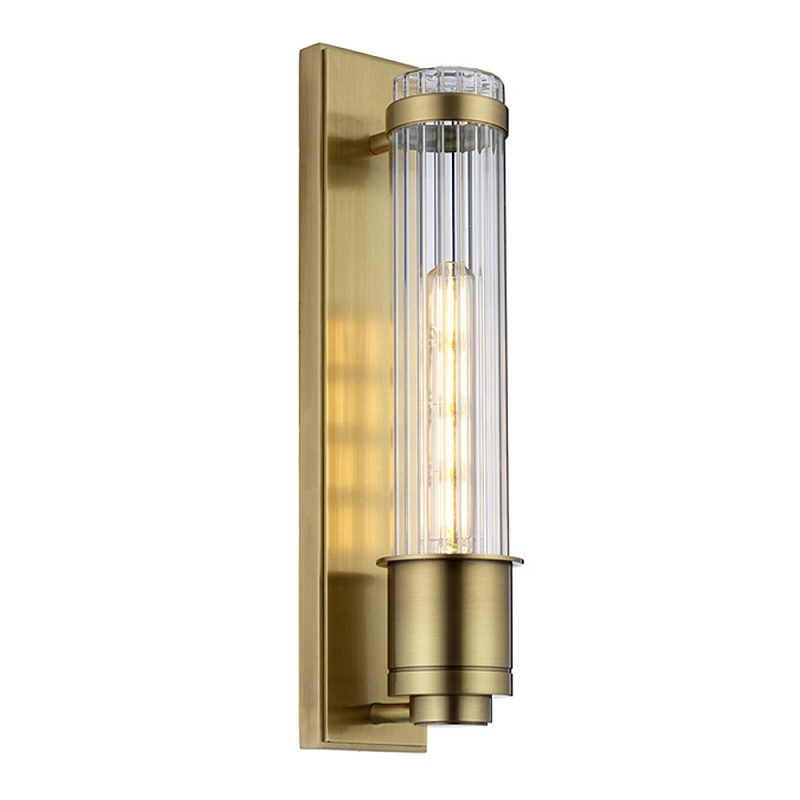 Бра вертикальное с рифленым стеклянным плафоном и прямоугольным основанием Quintiesse Латунь Хром в Костроме | Loft Concept 