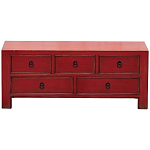 Деревянная ТВ-тумба с 5-ю выдвижными ящиками в китайском стиле красная Wei Chinese TV Stand варинант исполнения - 1 | Loft Concept в Костроме