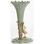Ваза зеленая фарфоровая с волнистым краем с бронзовой фигуркой журавля Eden Garden  варинант исполнения - 3 | Loft Concept в Костроме