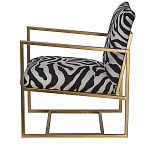 Кресло с металлическим золотистым каркасом и мягкой обивкой с чёрно-белым принтом зебры Wild animals варинант исполнения - 2 | Loft Concept в Костроме