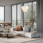 Люстра из белых стеклянных дисков на серебрянном каркасе White Glowing Reflectors варинант исполнения - 2 | Loft Concept в Костроме