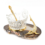 Икорница с ложкой с декором "Кадушка" с гравировкой на подставке из натурального камня Агат Decorative Cavair Dishes варинант исполнения - 2 | Loft Concept в Костроме