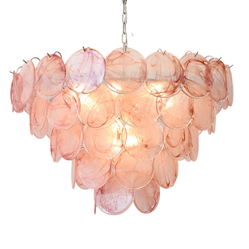 Люстра с каскадом из круглых розовых стеклянных дисков Pink Light Waterfall Розовый Хром Люстра с каскадом из круглых розовых стеклянных дисков Pink Light Waterfall Розовый Хром в Костроме | Loft Concept