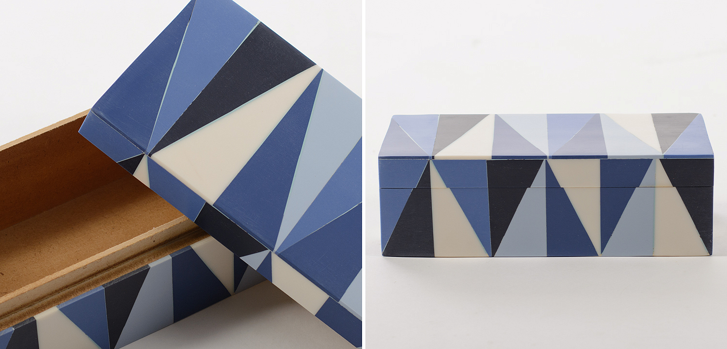 Шкатулка Blue White Triangles Bone Inlay Box Шкатулка Blue White Triangles Bone Inlay Box - Loft-Concept в Костроме