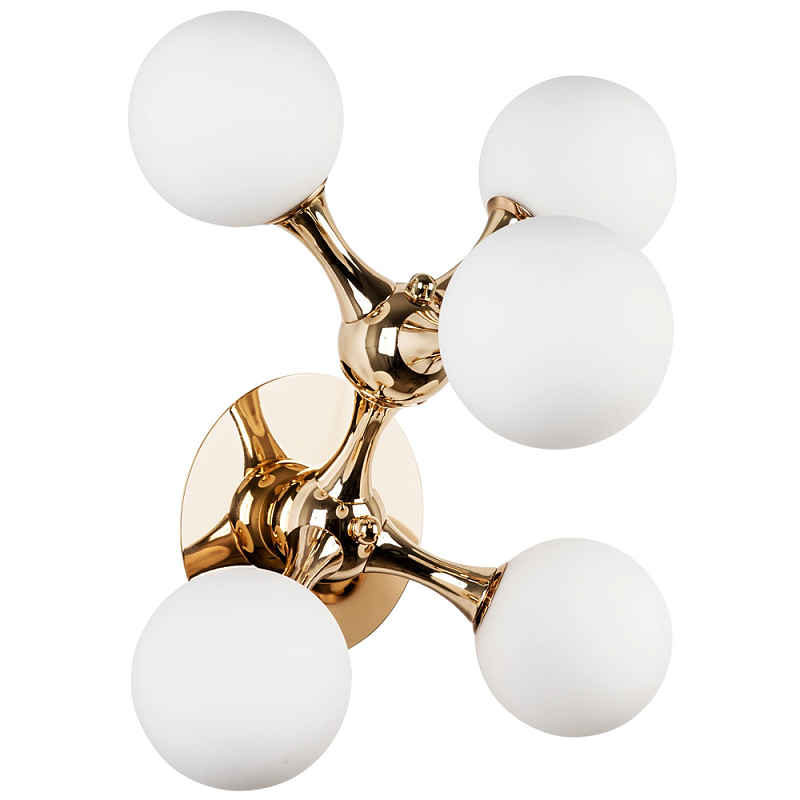 Бра с 5-ю плафонами из стеклянных шаров Pearls Suspension Gold Wall Lamp Белый матовый Глянцевое золото Бра с 5-ю плафонами из стеклянных шаров Pearls Suspension Gold Wall Lamp Белый матовый Глянцевое золото в Костроме | Loft Concept