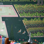Обои ручная роспись Mahal Garden Original colourway on blue painted Xuan paper варинант исполнения - 2 | Loft Concept в Костроме