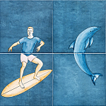 Плитка с узором Дельфин Серфингист варинант исполнения - 1 | Loft Concept в Костроме