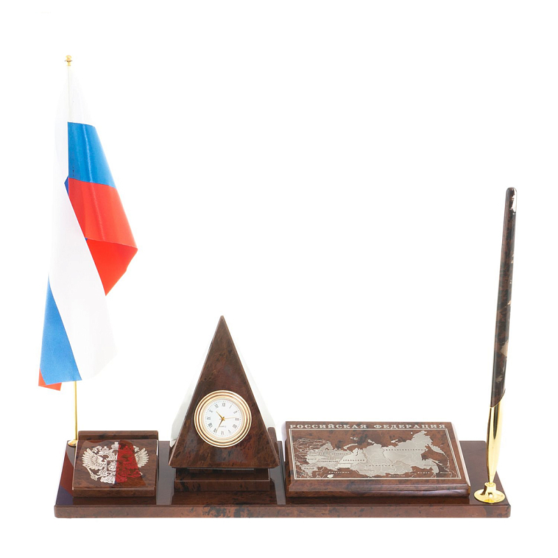 Настольный письменный набор с часами в виде пирамиды из природного камня обсидиана Pyramid of Time Коричневый Бронза Настольный письменный набор с часами в виде пирамиды из природного камня обсидиана Pyramid of Time Коричневый Бронза в Костроме | Loft Concept