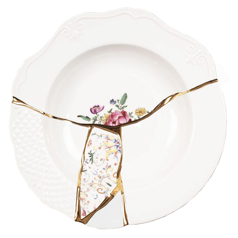 Тарелка глубокая Seletti Kintsugi 2 Белый Золотой Мульти в Костроме | Loft Concept 