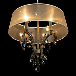 Люстра подвесная круглая с тканевым полупрозрачным абажуром и подвесками 4 лампы Gilded Elegance варинант исполнения - 5 | Loft Concept в Костроме