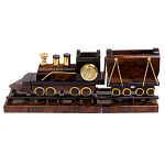 Часы настольные в виде паровоза из натурального камня Обсидиан Train Stone Clock варинант исполнения - 1 | Loft Concept в Костроме