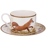 Чайная пара из фарфора с изображением утки и лисы 300 мл Hunting Porcelain Collection варинант исполнения - 1 | Loft Concept в Костроме