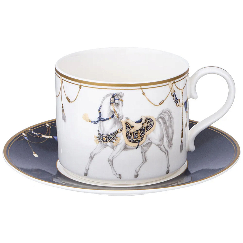 Чайная пара из фарфора с изображением лошади 300 мл Porcelain Horse Set 2 Белый Синий Золотой Чайная пара из фарфора с изображением лошади 300 мл Porcelain Horse Set 2 Белый Синий Золотой в Костроме | Loft Concept