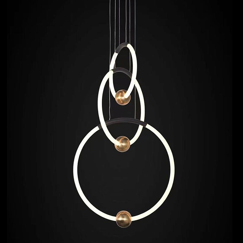 Люстра подвесная светодиодная с 3-мя кольцами Bronze Ring Chandelier Бронза Белый Черный Люстра подвесная светодиодная с 3-мя кольцами Bronze Ring Chandelier Бронза Белый Черный в Костроме | Loft Concept