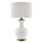 Настольная лампа белого цвета с фарфоровым основанием и латунными акцентами и тканевым абажуром Currey & Company варинант исполнения - 1 | Loft Concept в Костроме