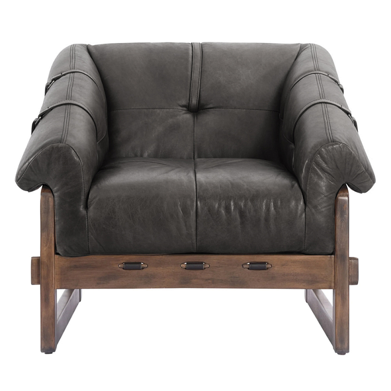 Кресло Duncan винтажная черная кожа Черный Коричневый в Костроме | Loft Concept 