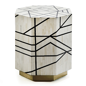 Приставной столик с инкрустацией Black and White Geometry bone bedside table