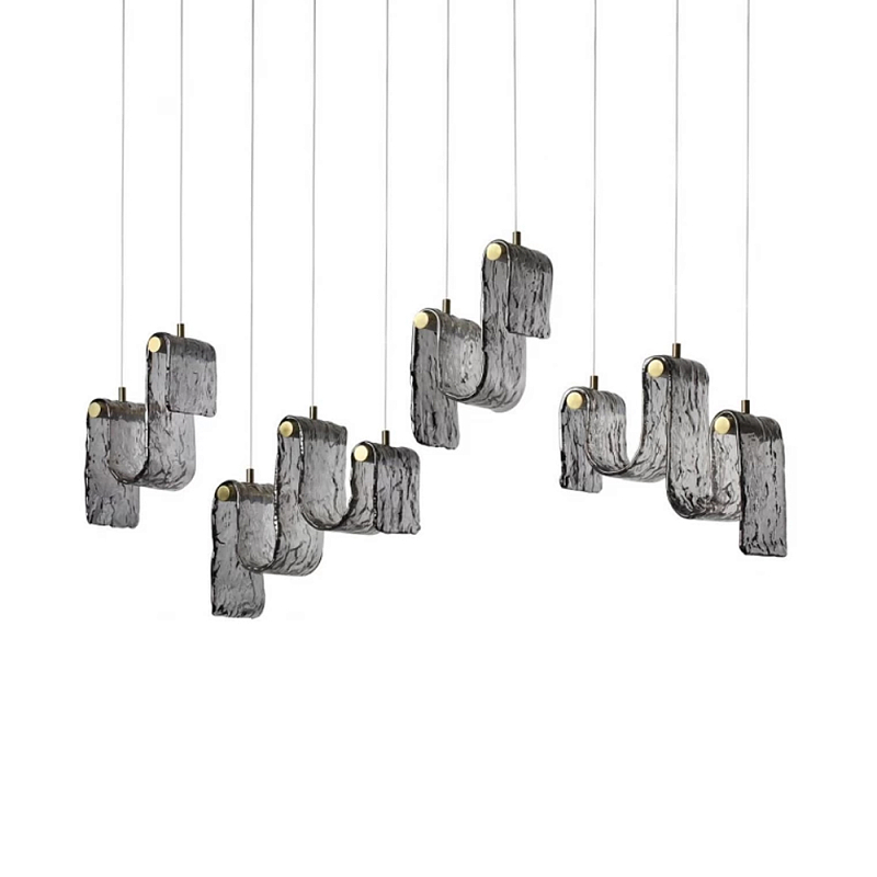 Подвесной светильник линейный с плафонами волнистой формы из фактурного стекла Big Wave Дымчатый (Smoke) Янтарный в Костроме | Loft Concept 