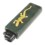 Зажигалка газовая из натурального камня Офиокальцит с декоративной металлической вставкой в виде ящерицы Metal Stone Lighters варинант исполнения - 2 | Loft Concept в Костроме