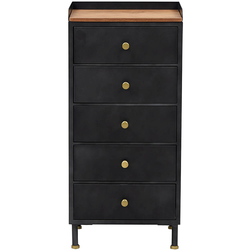 Высокий комод с 5-ю ящиками Cesar Black Chest of Drawers Черный Латунь Древесина в Костроме | Loft Concept 