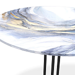 Стол журнальный с круглой бело-голубой столешницей из стекла White and Blue Marble варинант исполнения - 3 | Loft Concept в Костроме