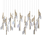 Люстра с золотистыми трубками и прозрачными стеклянными листьями на подвесах Sylva  варинант исполнения - 1 | Loft Concept в Костроме