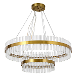 Люстра подвесная двухъярусная с золотистымыми кольцами и прозрачными стеклянными элементами Ring Horizontal варинант исполнения - 1 | Loft Concept в Костроме