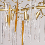 Люстра линейная золотого цвета с декоративными ветвями и длинными стеклянными подвесками в форме сосулек Droplet Chandelier варинант исполнения - 3 | Loft Concept в Костроме