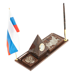 Настольный письменный набор с часами в виде пирамиды из природного камня обсидиана Pyramid of Time варинант исполнения - 2 | Loft Concept в Костроме