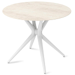 Стол обеденный с круглой столешницей из керамики на четырех белых ножках Sand Ceramics варинант исполнения - 2 | Loft Concept в Костроме