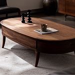 Кофейный стол овальный из дерева с 2-мя ящиками Coffee Walnut Table варинант исполнения - 3 | Loft Concept в Костроме