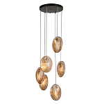 Люстра каскадная с 6-ю стеклянными круглыми плафонами янтарного цвета Savio Glass Disc Light варинант исполнения - 2 | Loft Concept в Костроме